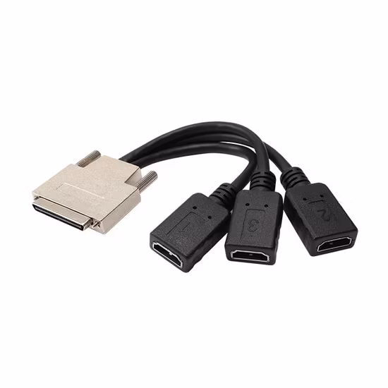Prezzo di fabbrica Trasferimento video stabile di alta qualità Nero Vhdci SCSI68 maschio a 3 HDMI femmina Cavo splitter per 1 condivisione video Vhdci 3 monitor